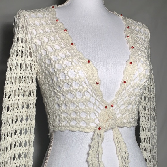 Like Love Sweaters - Like Love Crocheted Cropped Cardigan with beaded trim Size medium